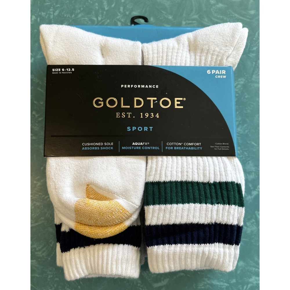 Goldtoe Performance Men's 80's Crew Sport Socks  6-12.5 Gildan Set 6 Stripe New